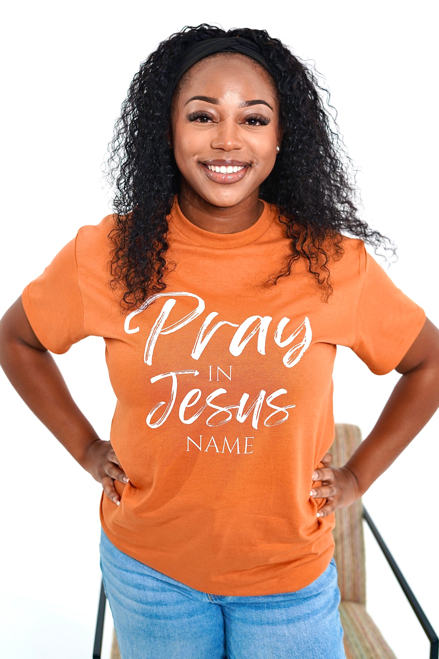 Rustic Orange "Pray In Jesus Name" T-Shirt image 0