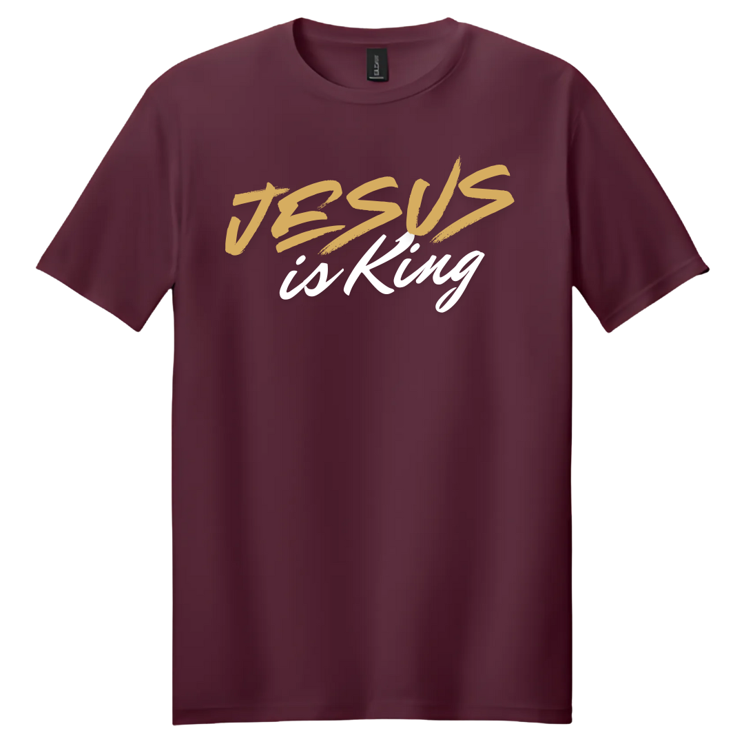 Burgundy "JESUS IS KING W/CROSS" T-Shirt image 2