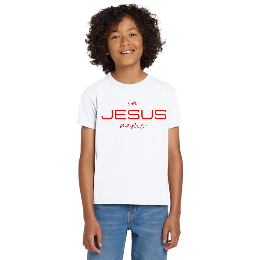 Kids In Jesus Name T-Shirt (WHITE/RED) image 0
