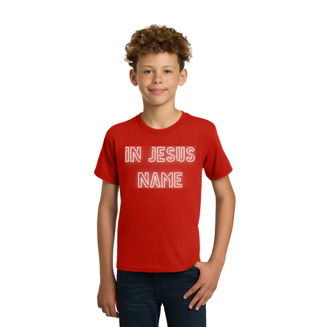 Kids Red "IN JESUS NAME" T-Shirt image 2