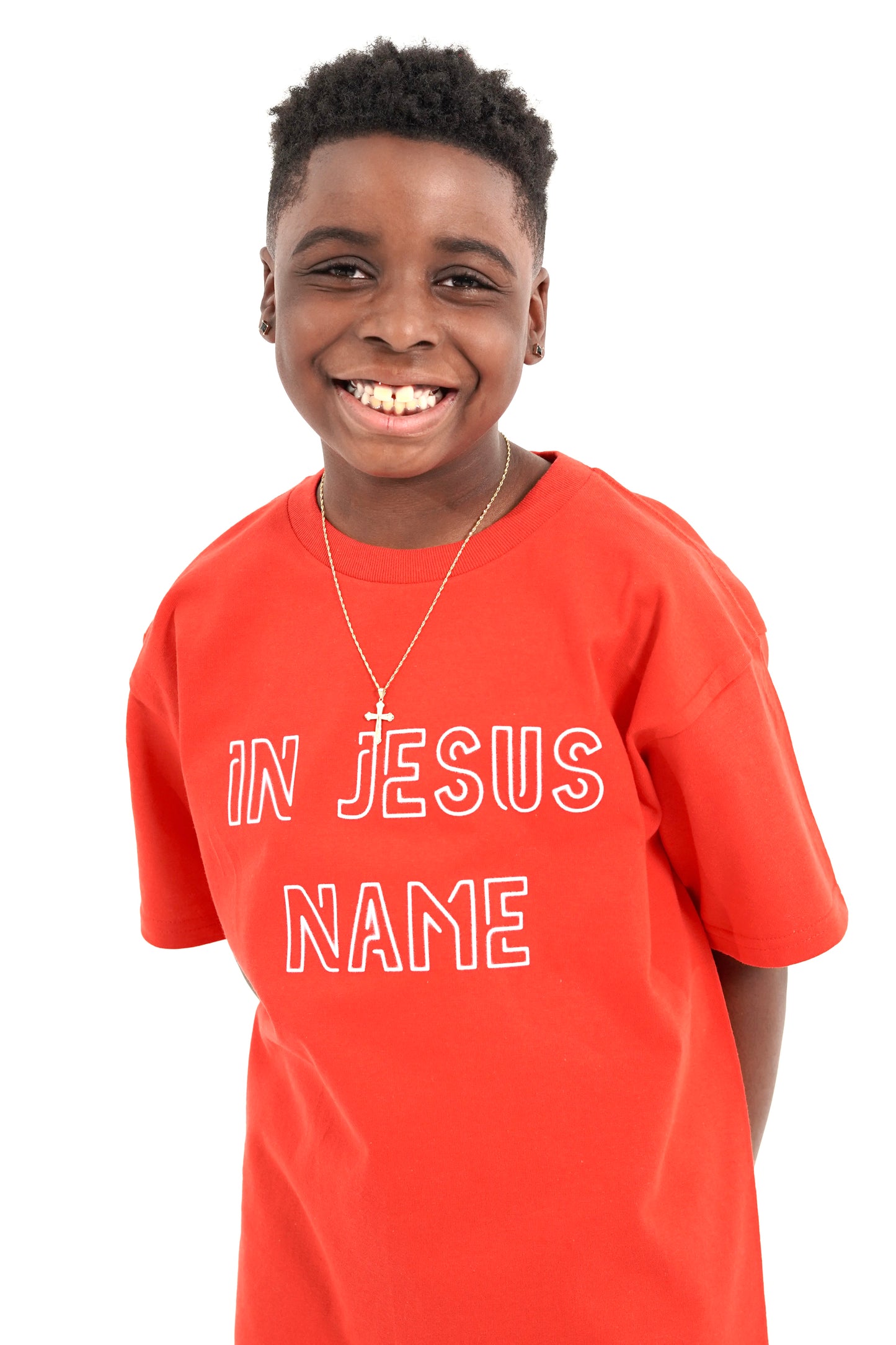 Kids Red "IN JESUS NAME" T-Shirt image 1