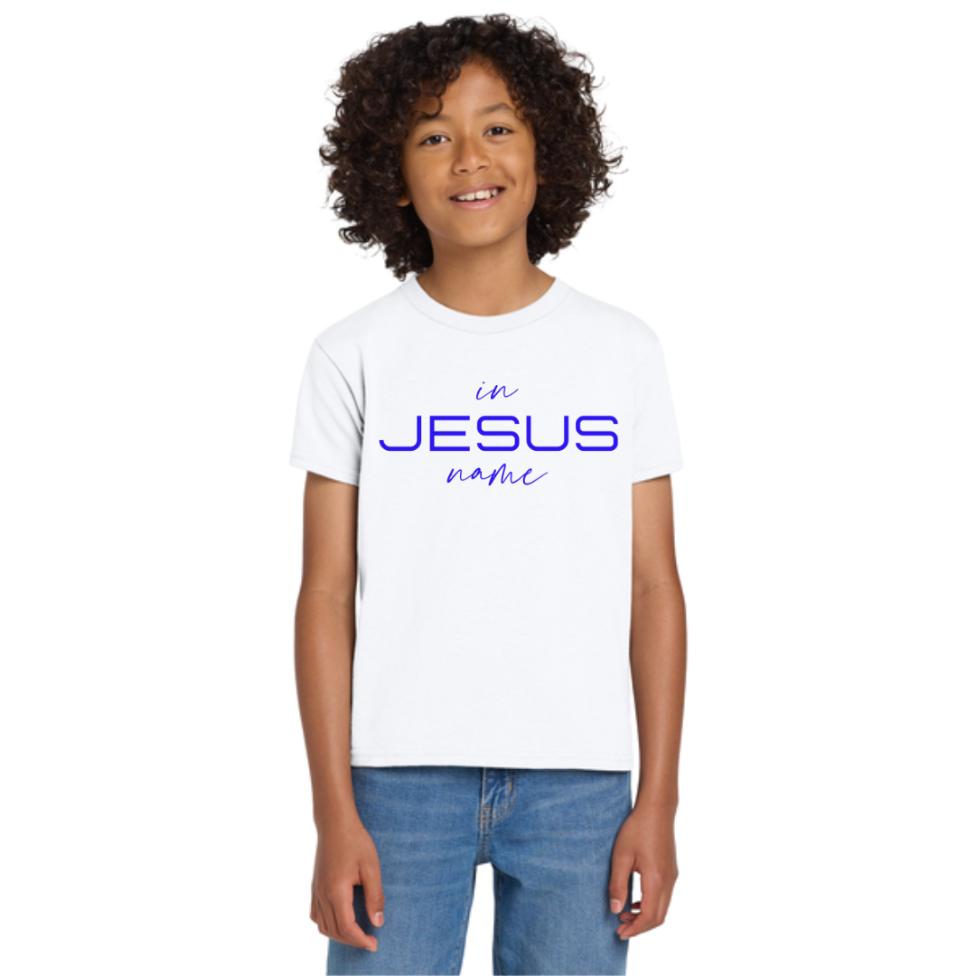 Kids In Jesus Name T-Shirt (WHITE/BLUE) image 2