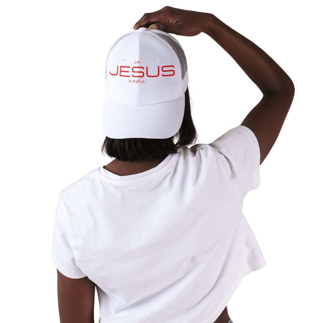 In Jesus Name Hat (WHITE/RED) image 0