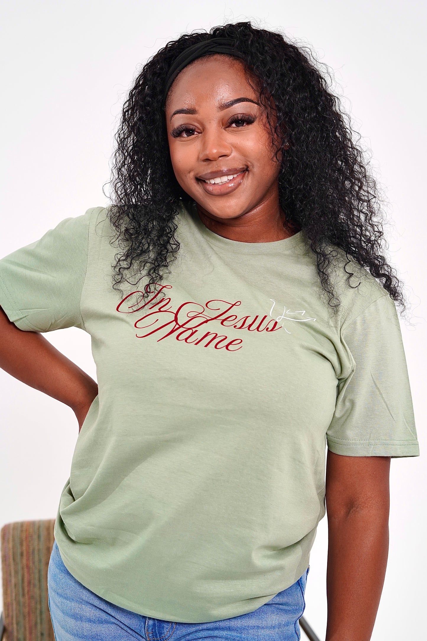 Sage "IN JESUS NAME W/DOVE" T-Shirt image 0