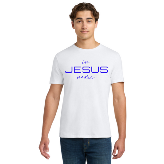 In Jesus Name T-Shirt (WHITE/BLUE) image 0