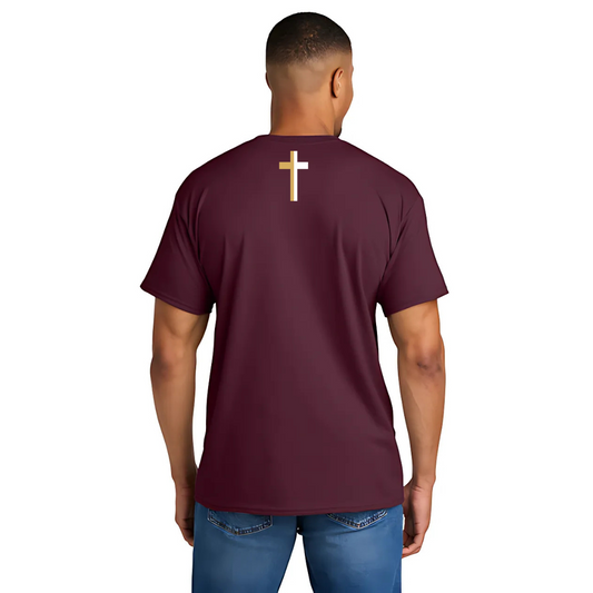 Burgundy "JESUS IS KING W/CROSS" T-Shirt image 1
