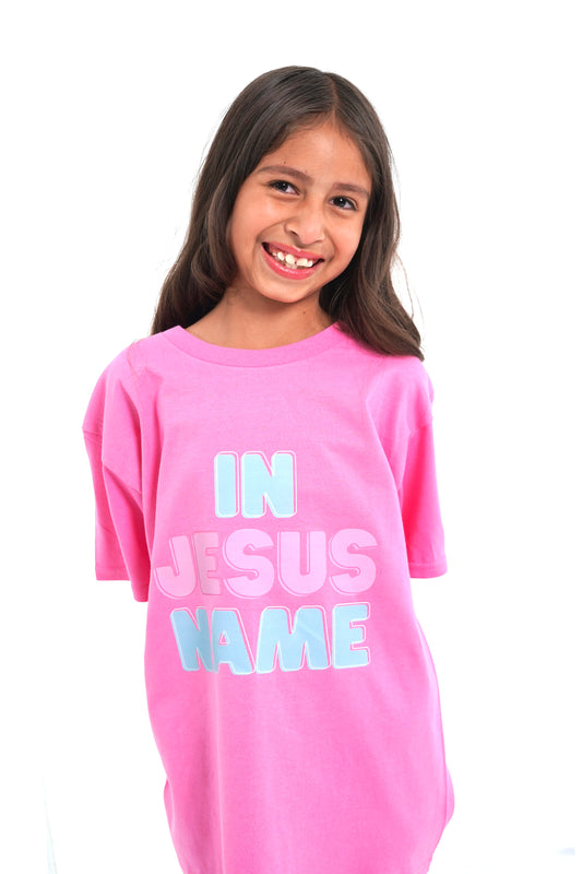 Kids Pink "IN JESUS NAME" T-Shirt image 0