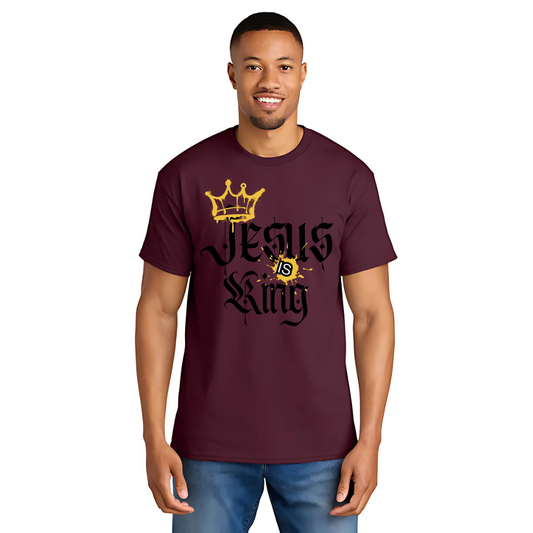 Burgundy "JESUS IS KING" T-Shirt image 0