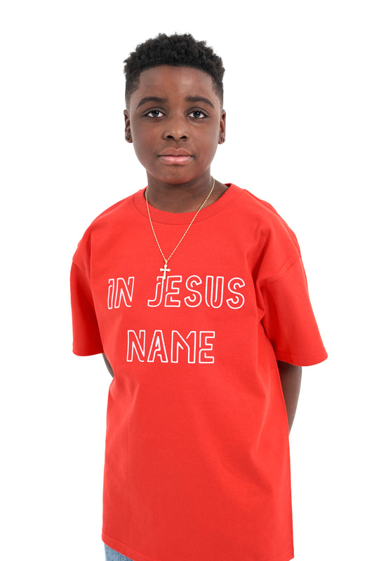 Kids Red "IN JESUS NAME" T-Shirt image 0