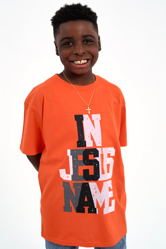 Kids Orange "IN JESUS NAME" T-Shirt image 1