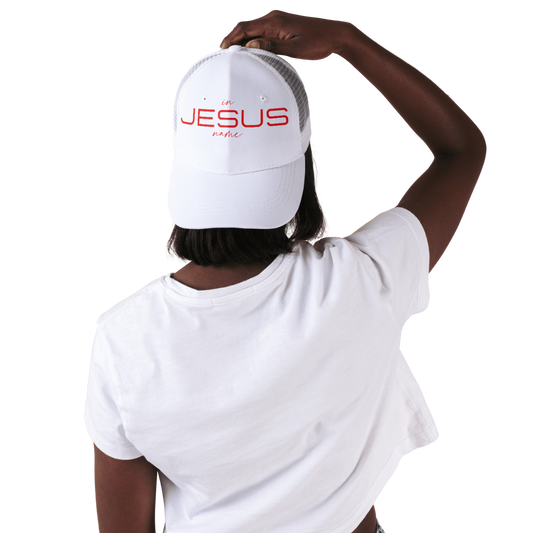 In Jesus Name Hat (WHITE/RED) image 0