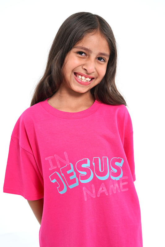 Kids Dark Pink " IN JESUS NAME" T-Shirt image 0