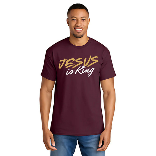 Burgundy JESUS IS KING W/CROSS T-Shirt | In Jesus Name